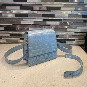 JW PEI Light Blue Croc Mini Flap Crossbody